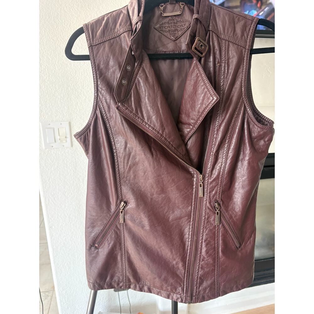 JOUJOU Women's Vegan Leather Maroon Moto Vest Size M 6-10